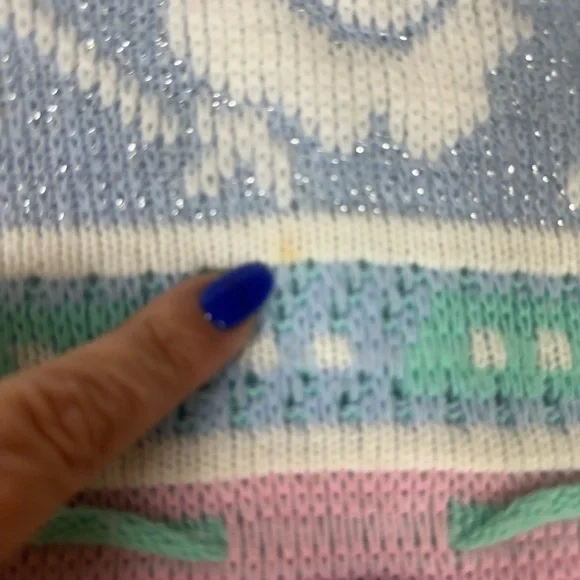 VTG 80s 90s Rose Textured 3D Knit Sweater Wms M NO SIZE TAG USA Pastel Glitter - Picture 14 of 14